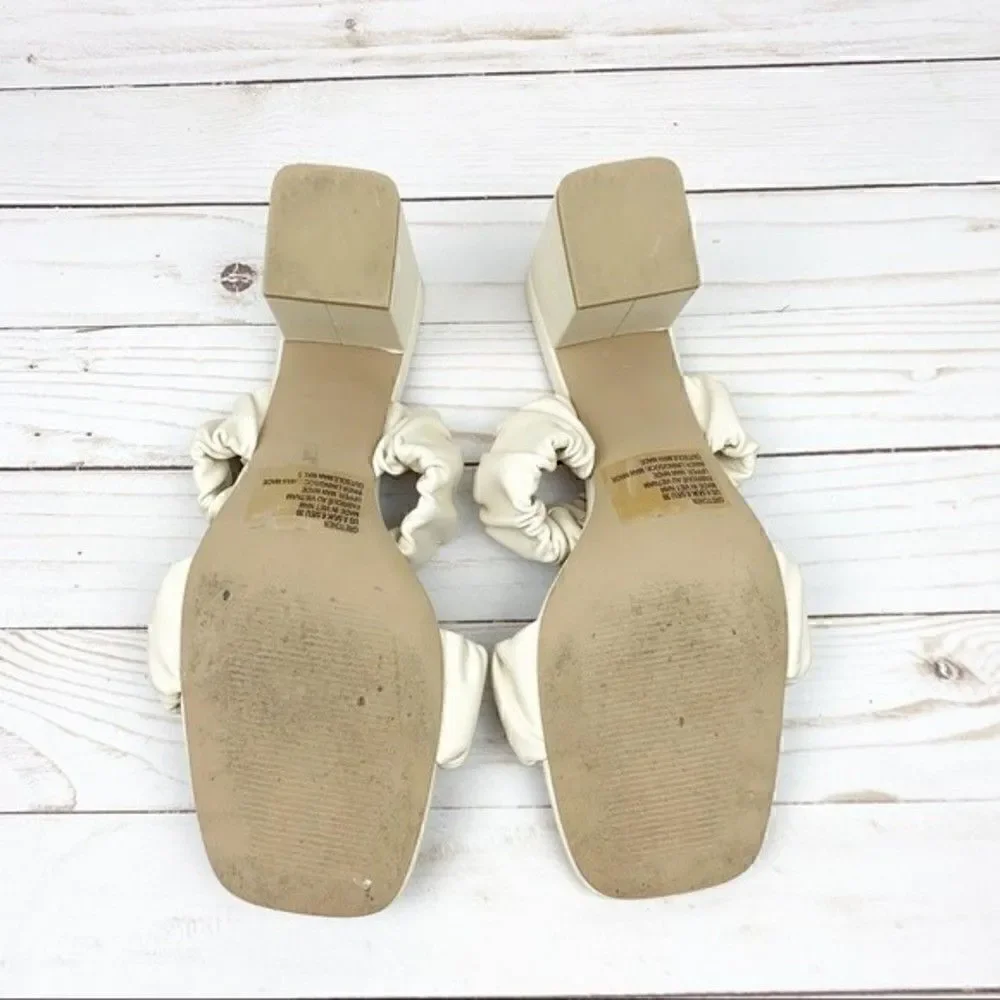 Justfab Gretchen Slip on ￼￼Rushed Slide￼ Sandals Chunky Heel Cream ￼ Size ￼ 8.5